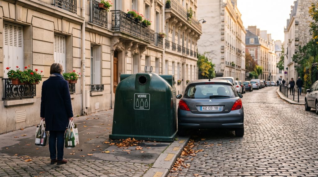 Benne à verre bloquée : comment réagir quand une voiture rend le point de collecte inaccessible